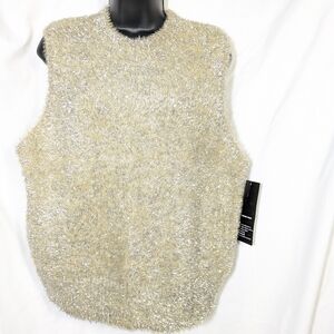 New Broadway 38 Sleeveless Gold & Sily Fuzzy Sweater‎ Knit Top Holidays Event XL